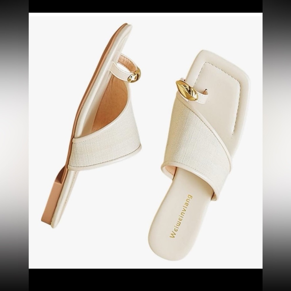 Women'S Summer Flat Sandals, Fashionable Square Toe Comfortable And Versatile 39